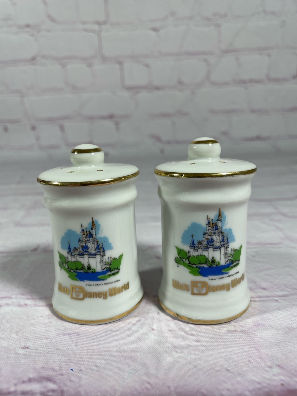 Vintage Walt Disney World Cinderella’s Castle Salt and Pepper Shaker Pair Japan